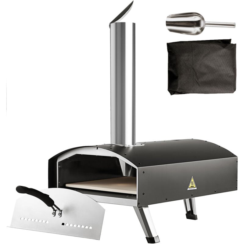 Mophorn - 12-Zoll-Outdoor-Pizzaofen, mit Holzpellets und Holzkohle befeuert, tragbarer Pizzamaker aus Edelstahl mit Pizzastein, wasserdichter
