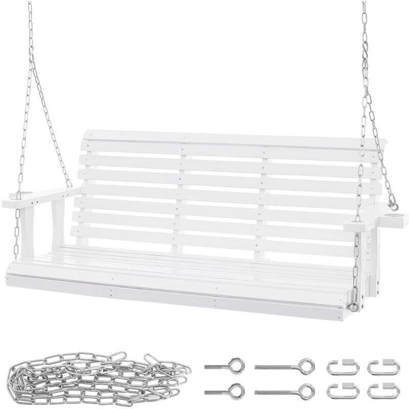 Mophorn - 1,6 m Holz-Veranda-Schaukel, Terrassen-Gartenbank-Schaukel, verbesserte 400 kg Tragfähigkeit, robuste Schaukelbank mit Hängeketten für den
