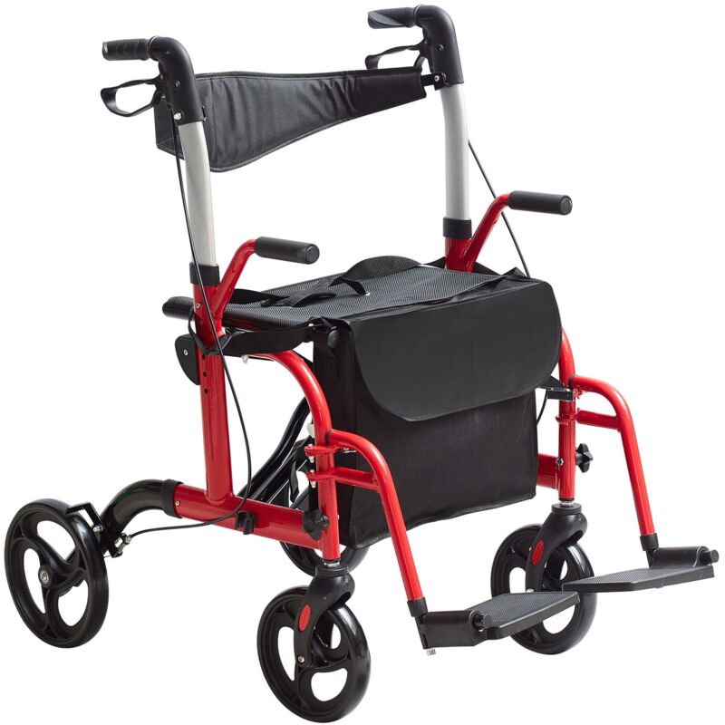 Mophorn 2-in-1-Rollator und Transportstuhl für Senioren, zusammenklappbare Rollator-Rollstuhl-Kombination mit Fußstützen, leichtem Aluminium,