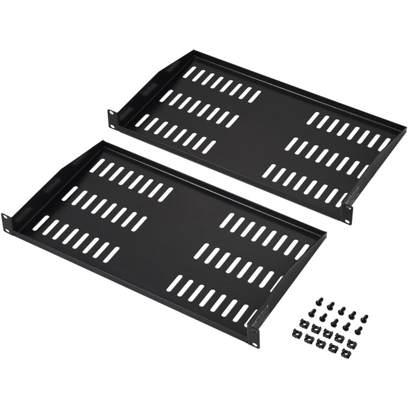Mophorn - 2 Stück 1HE Server-Gestell-Regal, 10'/254 mm Tiefe, 50 lbs maximale Tragkraft, belüftetes freitragendes oder wandmontiertes Gestell-Regal