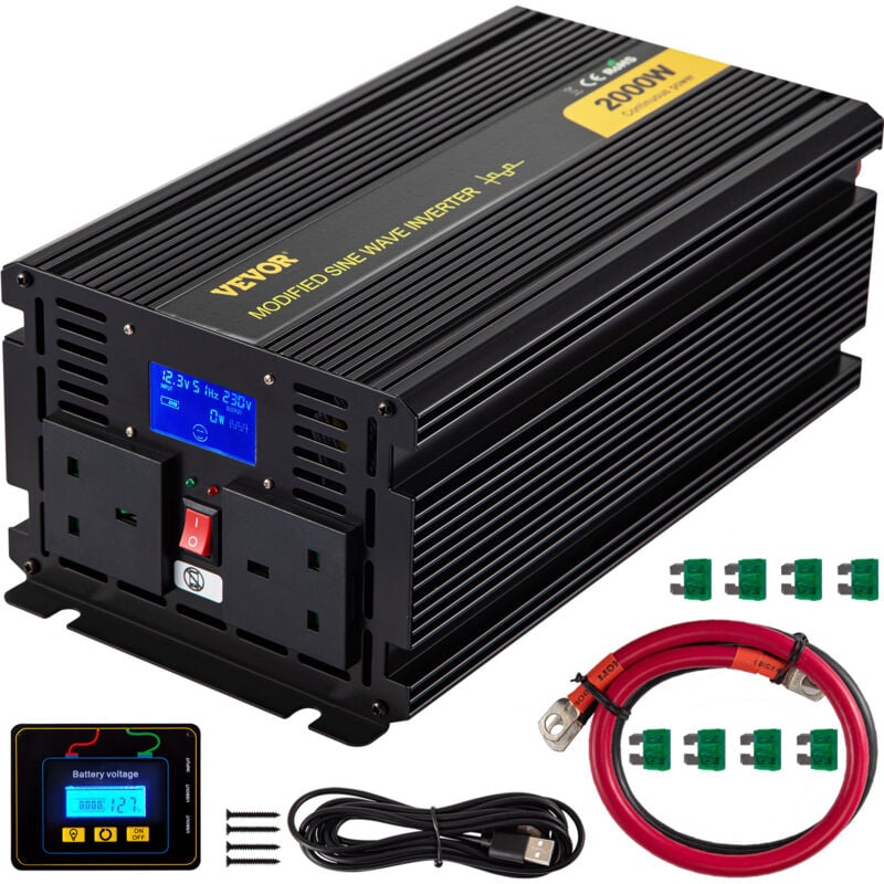 Mophorn 2000W Wechselrichter, modifizierte Sinuswelle DC 12V zu AC 240V, Auto-Konverter mit LCD-Display, Fernbedienung, LED-Anzeigen, AC-Steckdosen,