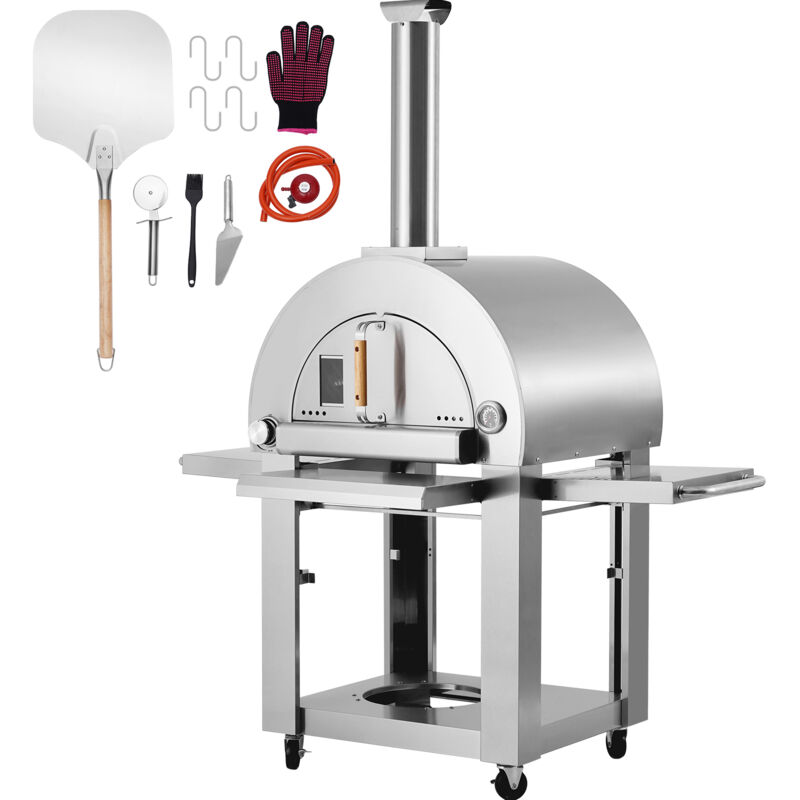 Mophorn - 22' Dual Fuel für den Außenbereich-Pizzaofen – tragbar und vielseitig. Mit verdicktem Cordierit-Pizzastein und Rollen ist er ideal für