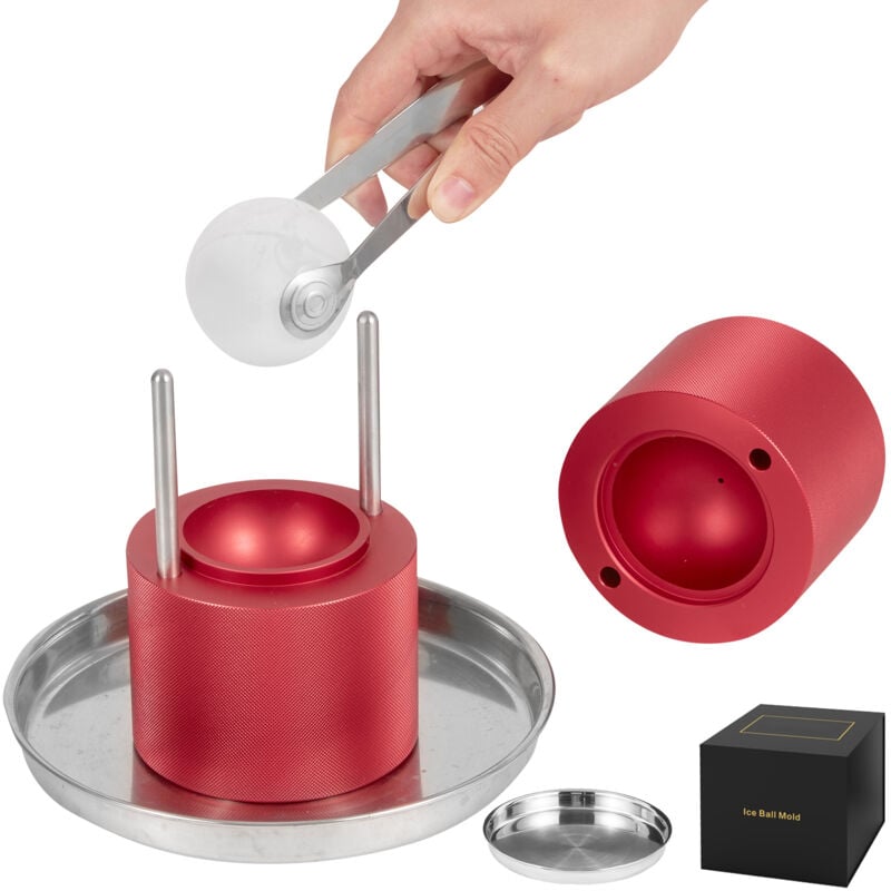 Mophorn - 2,4-Zoll-Eisballpresse, Maker-Set aus Flugzeug-Aluminiumlegierung für 60-mm-Eiskugeln, inkl. Zange und Abtropfschale, ideal für Whisky,