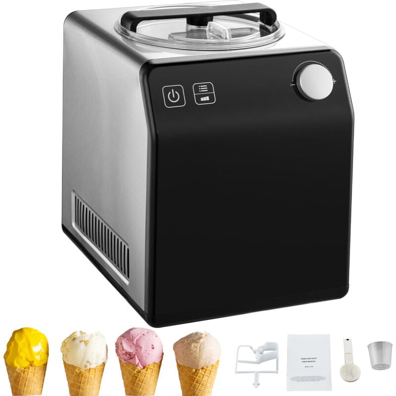 Mophorn 2QT Automatische Eismaschine, Eingebauter Kompressor, 4 Modi, Sorbet- und Gelato-Maschine aus Edelstahl, Digitalanzeige, Kein Vorgefrieren,