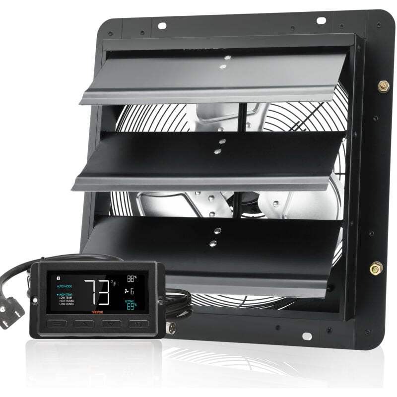 Mophorn - 356 mm Abluftventilator mit Jalousie, EC-Motor 1024 cfm, Wandmontage mit variabler Geschwindigkeit mit Temperatur- und Feuchtigkeitsregler,