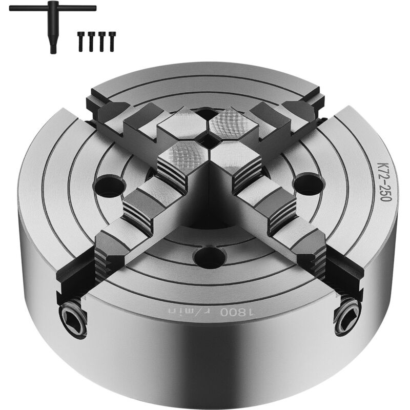 Mophorn - 4-Backen-Drehfutter, 250 mm, selbstzentrierend, Spannbereich 15-250 mm, inklusive T-Schlüssel und Befestigungsschrauben, umkehrbare Backen,