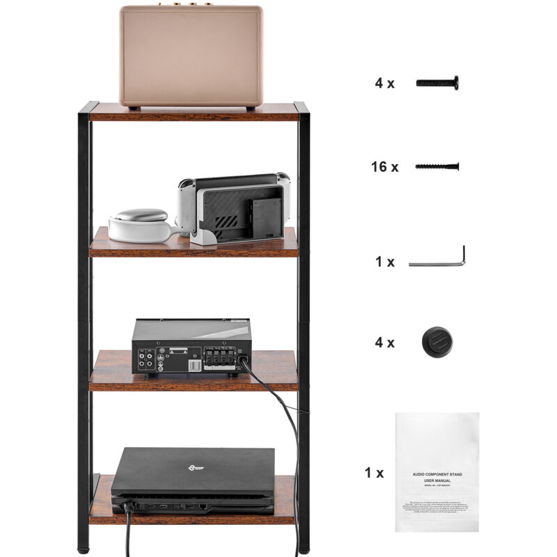 Mophorn - 4-stufiger AV-Medienständer, verstellbare Holzregale für DVD-Player, Kabelboxen, Spielekonsolen, Eck-TV-Ständer, braun