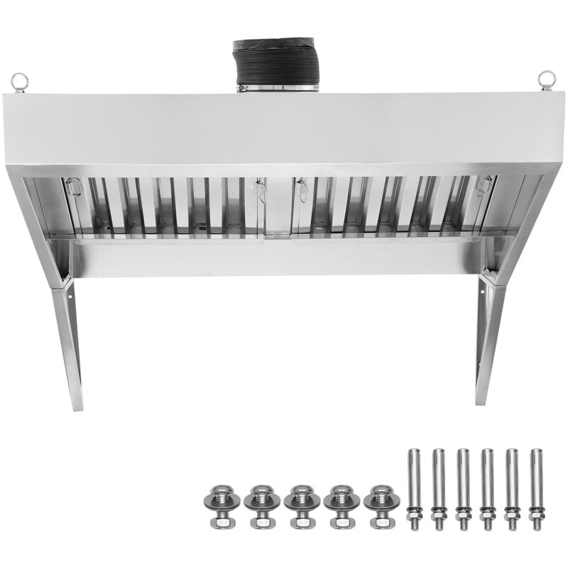 5FT kommerzielle Dunstabzugshaube, 201 Edelstahl Food Truck Belüftung, rostbeständige Küchenhaube mit 2 abnehmbaren U-förmigen Ölfilternetzen