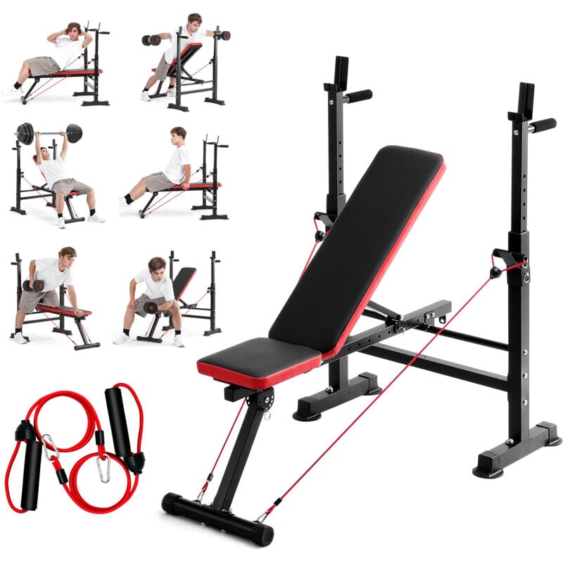 Mophorn 6-in-1-Hantelbank-Set, 600 lbs, verstellbar, praktisch für das Krafttraining im Heim-Fitnessstudio mit Klappfunktion.