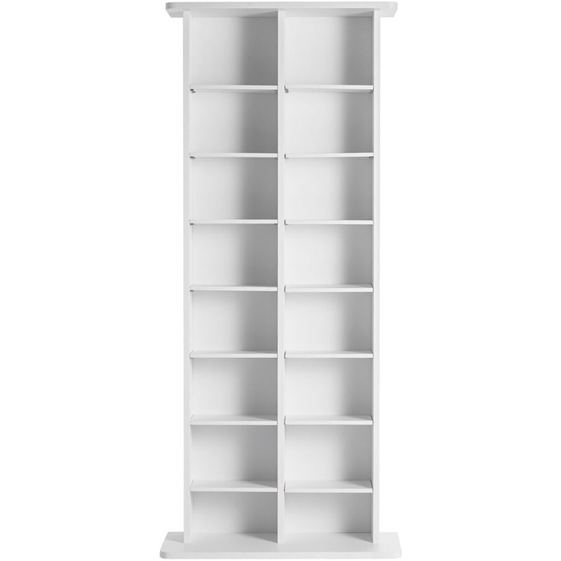 8-lagiger Medienaufbewahrungsschrank, verstellbares DVD-Regal für 464 CDs, 16 Fächer, organisiert Musik, Filme, Spiele und Erinnerungsstücke, weißes