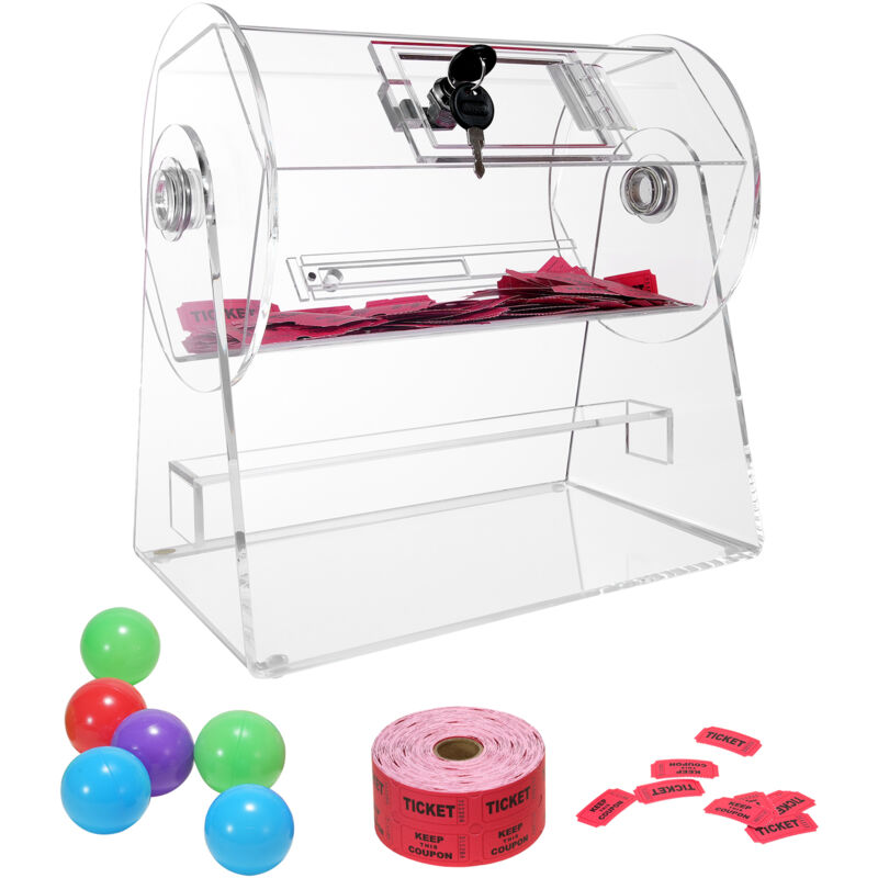 Acryl-Tombola-Trommel, fasst 2500 Tickets oder 100 Tombola-Kugeln, transparenter Ticket-Drehkäfig mit 2 Schlüsseln, Lotterie-Ziehungsbox für