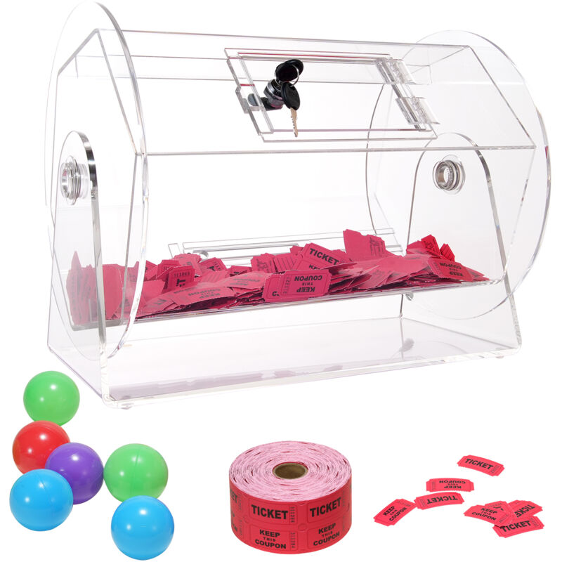 Mophorn - Acryl-Tombola-Trommel, fasst 5000 Tickets oder 200 Tombola-Kugeln, transparenter Ticket-Drehkäfig mit 2 Schlüsseln, Lotterie-Ziehungsbox
