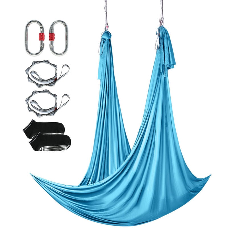 Mophorn Aerial Yoga Hängematte & Schaukel – 5,5 Yards blau. 100 g/m² Nylongewebe. Komplettset mit Hardware und Anleitung. Yoga-Starterset, ideal für