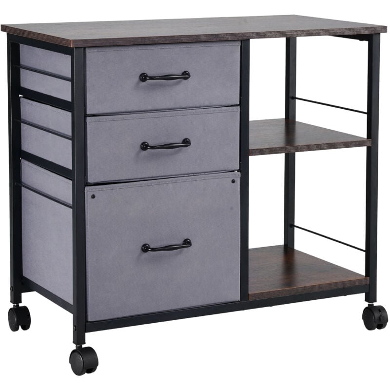 Mophorn Aktenschrank mit 3 Stoffschubladen, Rollcontainer mit 2 offenen Regalfächern, Aufbewahrungsschrank für Schreibwaren, Drucker und Dokumente im