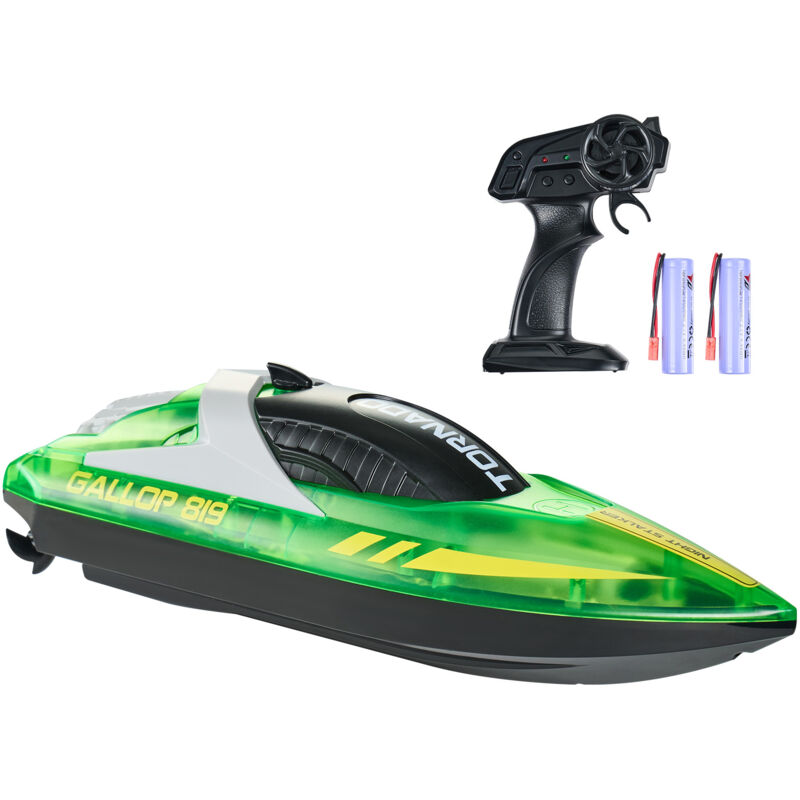 Mophorn RC-Boot, 2,4 GHz, 12 km/h, für Pools und Seen, Rennboot mit LED-Licht, 2 wiederaufladbare Batterien, komplett wasserdicht, Wasserspielzeug