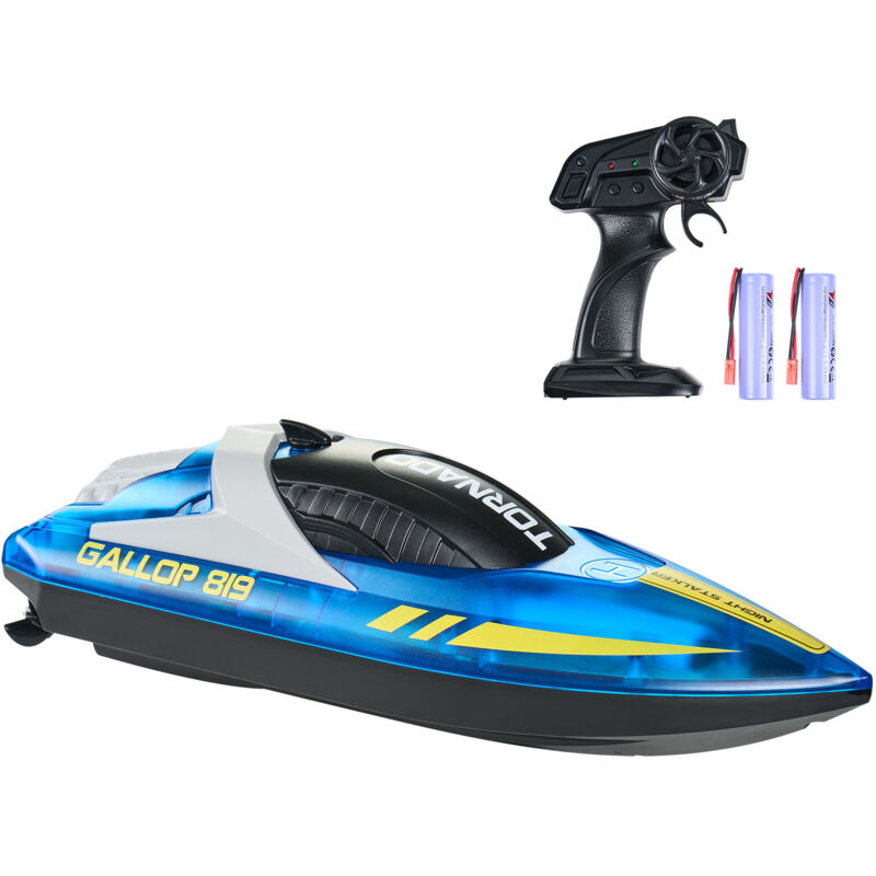 Mophorn RC-Boot, 2,4 GHz, 12 km/h, ferngesteuert für Pools und Seen, Rennboot mit LED-Licht, 2 wiederaufladbare Batterien, komplett wasserdicht,