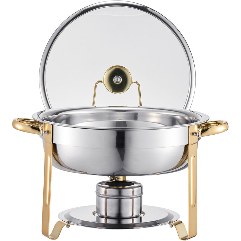 Mophorn Chafing Dish Buffet Speisenwärmer mit 4 großen Behältern (4,7 L), runder Catering-Wärmespender mit Glasdeckel, Wasserpfanne und klappbarem