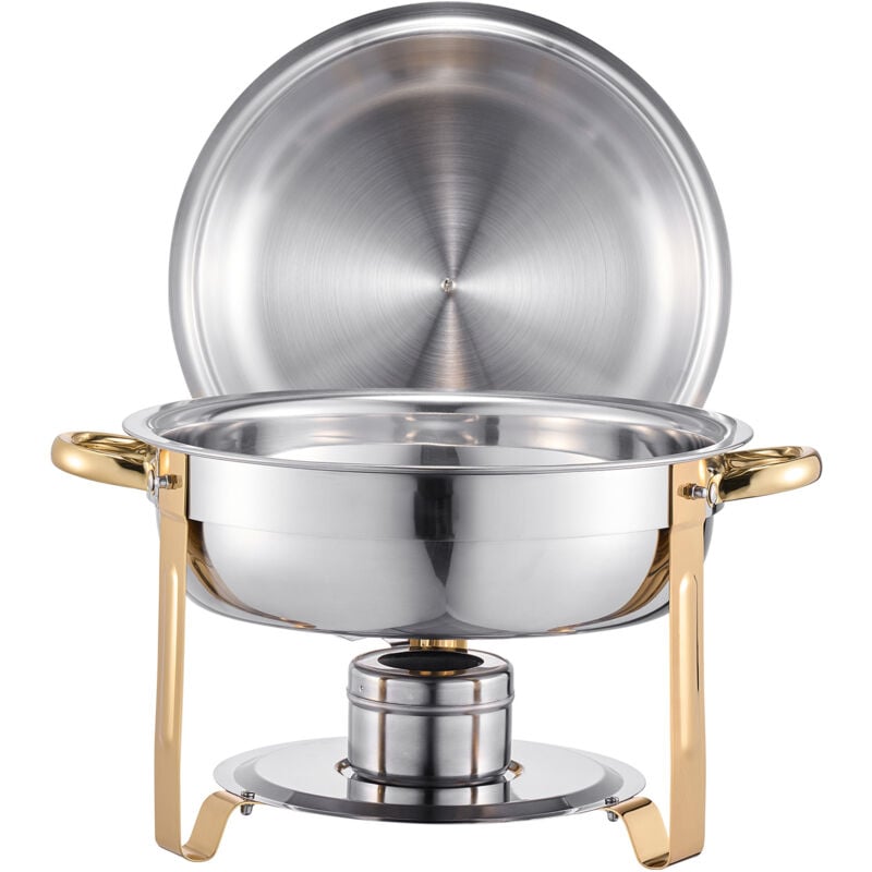 Mophorn Chafing Dish Buffet Speisenwärmer mit 4 großen Behältern (je 4,7 L), runder Catering-Wärmespender mit Deckel, Wasserpfanne und klappbarem