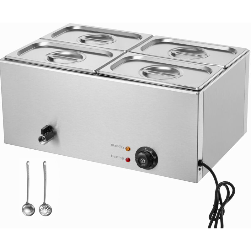 15 l Bain-Marie Speisenwärmer, 4 Pfannen, 1200 w, Edelstahl-Buffet-Dampftisch mit Temperaturregelung 30–80 °c, Catering und Restaurants, Silber