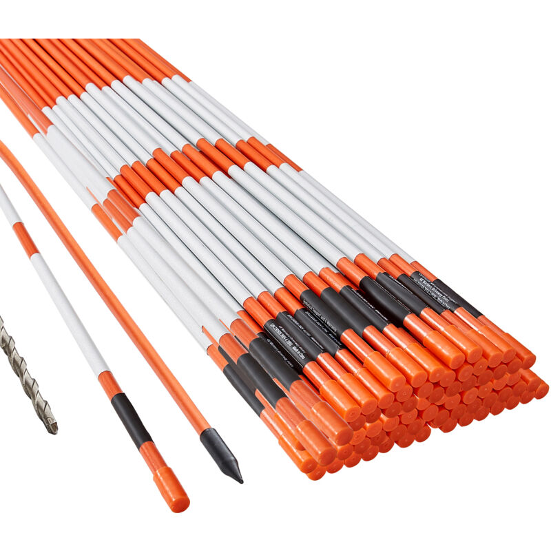 Mophorn-Einfahrtsmarkierungen,48 Zoll,0,31 Zoll Durchmesser,100 Stück,orange Fiberglasstangen mit reflektierendem Band,12-Zoll-Stahlbohrer und