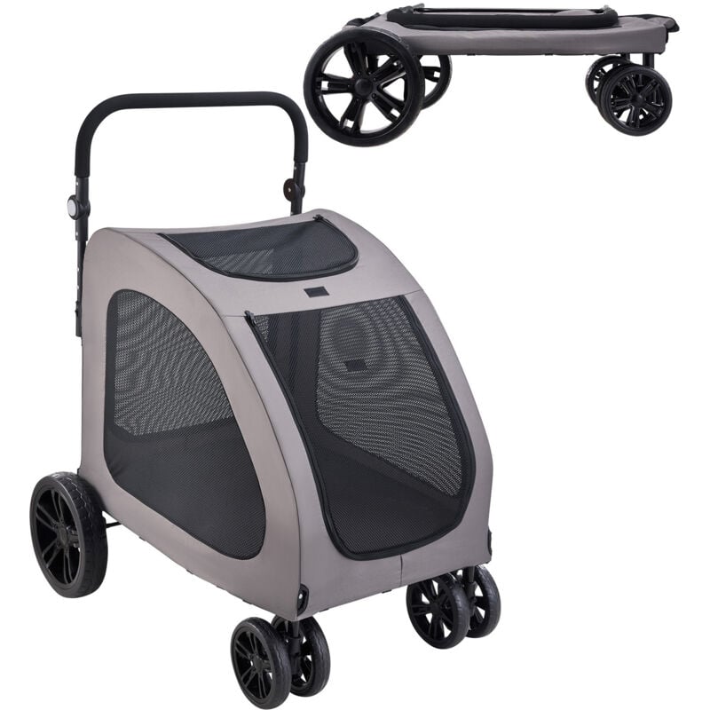 Mophorn Haustier-Buggy, 4-Rad-Hundebuggy mit Bremsen, 72 kg Tragkraft, einstellbare Höhe, atmungsaktive Netzfenster, tragbarer Tierbuggy für Hunde