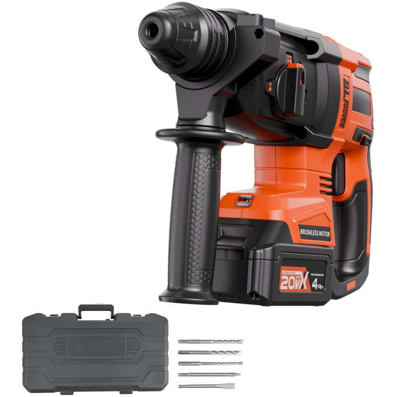 Mophorn Kabelloser 20 V bürstenloser Akku-Bohrhammer mit Lithium-Ionen-Technologie, 26 mm SDS-Plus Bohrhammer, inklusive Akku, Ladegerät und