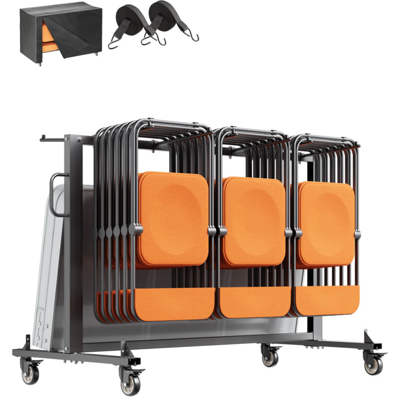 Mophorn - Klappbarer Stuhlständer, 180 kg Tragkraft, stabiler Wagen für 42 Stühle oder 12 Tische, Mehrzweck-Stuhlaufbewahrung mit Gummirädern und
