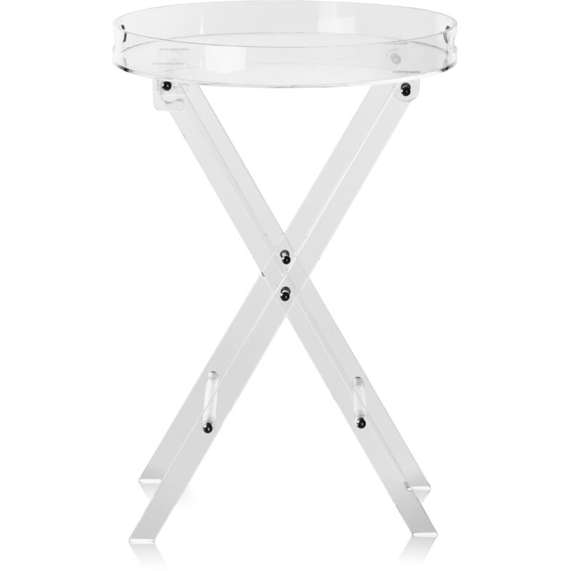 Mophorn Klappbarer Tabletttisch aus Acryl, durchsichtiger Beistelltisch mit klappbarem X-Bein, Beistelltisch für Kaffee, Getränke, Snacks im