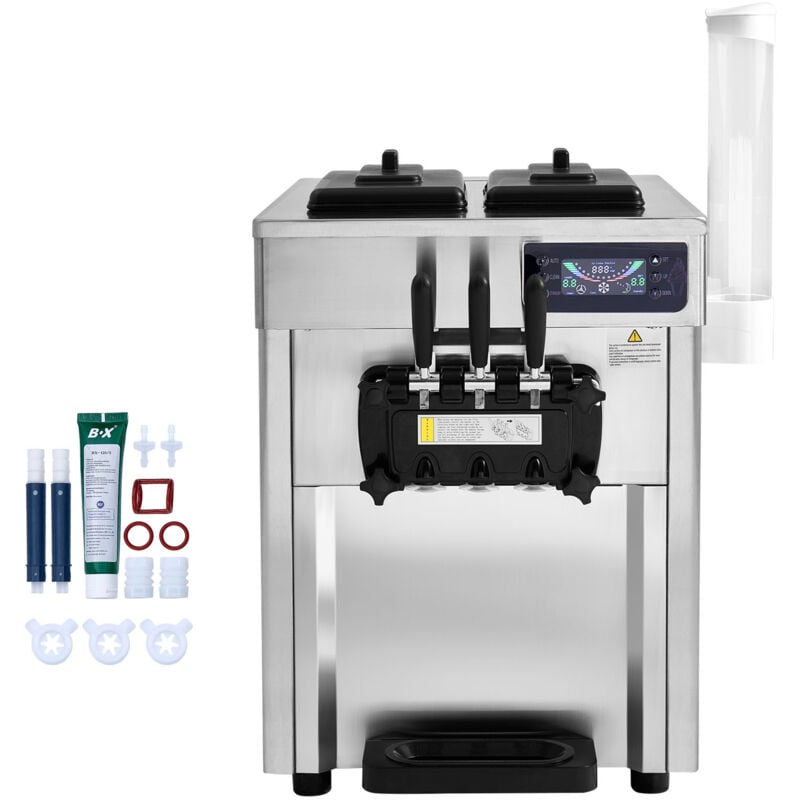 Mophorn - Kommerzielle Eismaschine 18–28 L/h, Italienische Eismaschine, 3 Geschmacksrichtungen, 2 x 5,5 l Trichter, LCD-Panel, Automatische