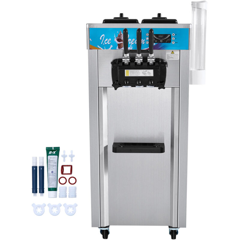 Mophorn - Kommerzielle Eismaschine von 1500 w, Softeismaschine mit 3 Geschmacksrichtungen, 21–31 l/h Ausbeute, 2 x 5,5 l Edelstahlzylinder,