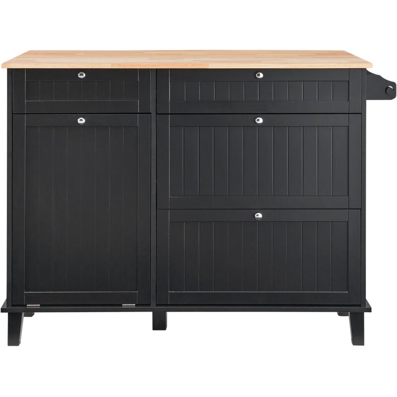 Kücheninsel Cart, 50' Holz Top Frühstück Bar mit Tilt-Out Trash Cabinet für 10 Gallonen Lagerung, Bauernhaus Esstisch mit Drop Leaf, Handtuch Bar,