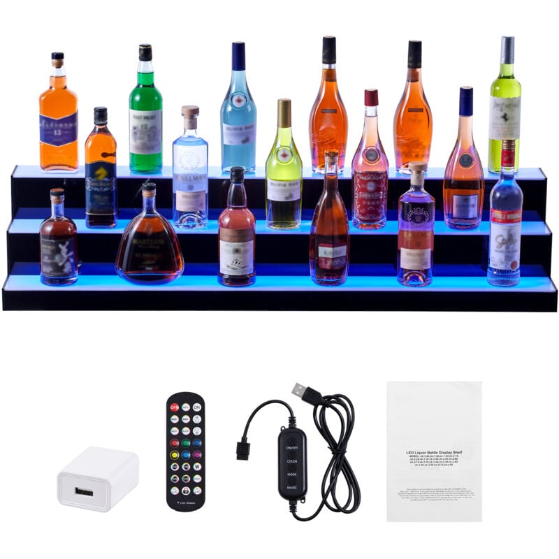 Mophorn - LED-beleuchtetes Spirituosenflaschen-Display, 3-stufiges 48-Zoll-Regal für die kommerzielle Hausbar, 3-stufiger Whisky-Regalständer,