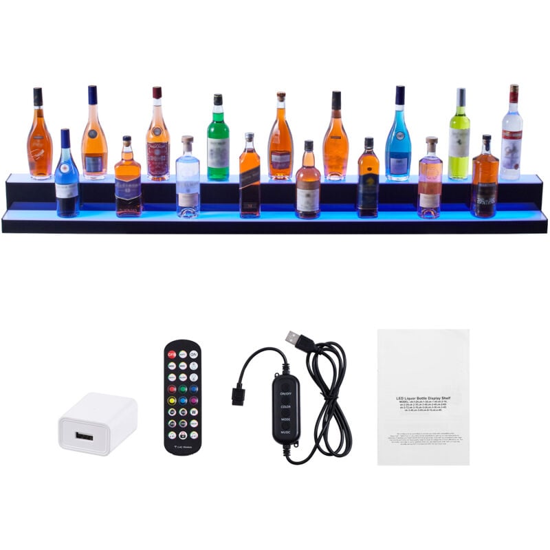 Mophorn - LED-beleuchtetes Spirituosenflaschendisplay, 2-stufiges 72-Zoll-kommerzielles beleuchtetes Heimbarregal, 2-stufiger Whisky-Regalständer,