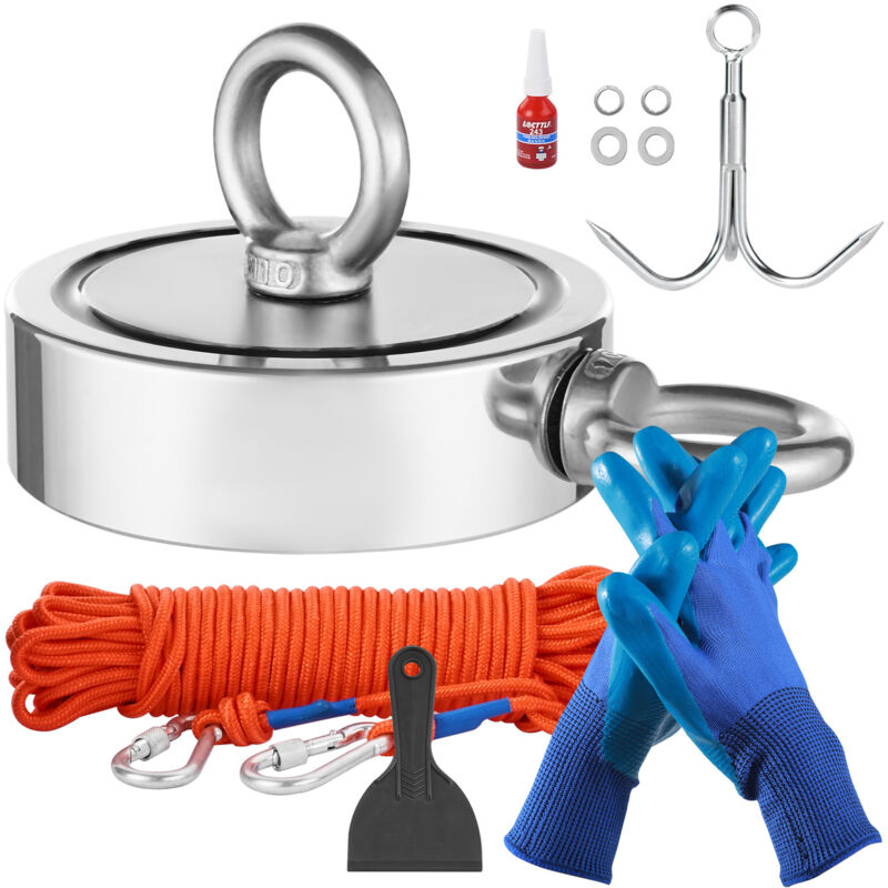 Mophorn Magnet-Angelset, 1700 Pfund/771 kg doppelseitige Zugkraft, starkes Seltenerd-Neodym-Magnet-Angelset mit Enterhaken, Hochleistungsseil,