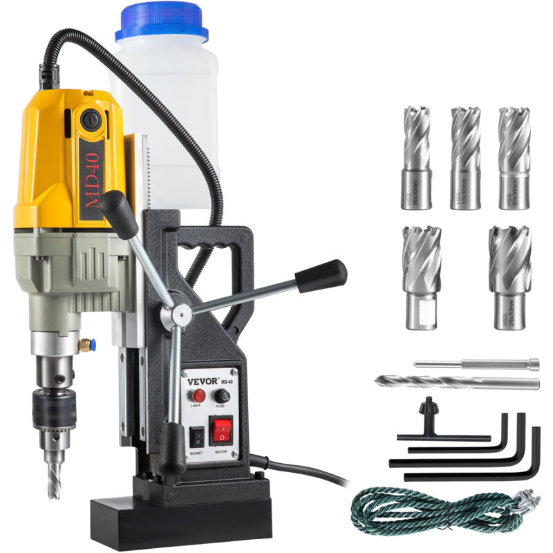 Mophorn - Magnetic Drill, 1100W 1.57' Bohrdurchmesser, 12000N tragbare elektrische Bohrmaschine mit 7 Bits, 580 rpm, für jede Oberfläche & Heimwerker