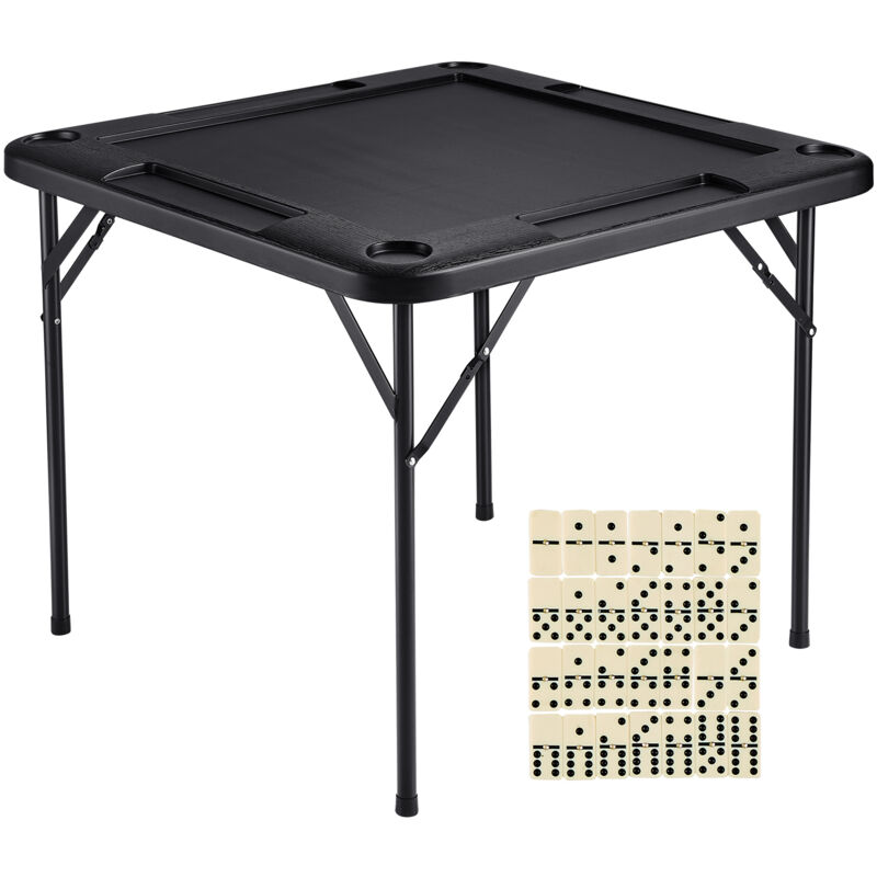 Mahjong-Tisch, quadratischer, klappbarer Mahjong-Tisch für 4 Spieler mit 4 Getränkehaltern und 4 Chip-Tabletts, tragbarer Domino-Spieltisch mit 1