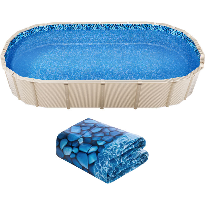 Mophorn ovale Poolfolie, 3,6 x 7,3 m, Überlapp-Stil, oberirdische Poolfolie, 122–137 cm Wandhöhe, strapazierfähiges Vinyl, Standardstärke für Pools