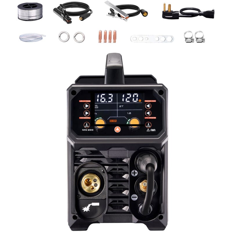 Mophorn Pro MIG-Schweißgerät – 200 Ampere fortschrittliche Schweißlösung. Dieses 5-in-1-Synergic-Schweißgerät bietet MIG Pluse, Gas-MIG, Flux Core