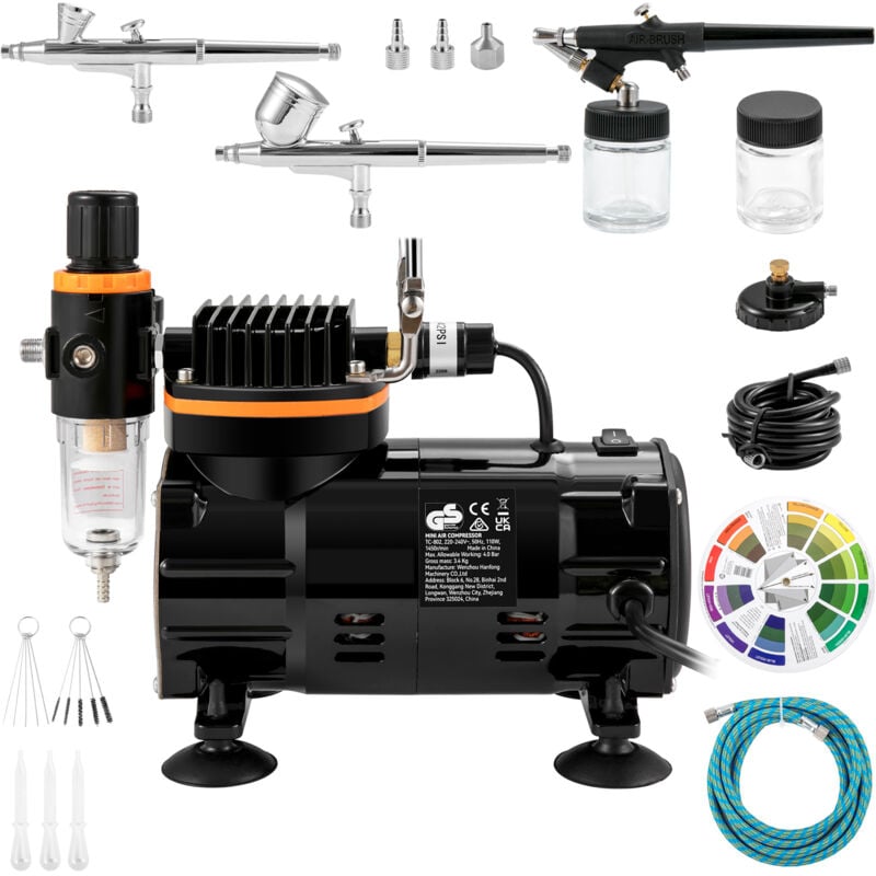 Mophorn - Professionelles Airbrush-Set, Dual-Action-Airbrushes mit Schwerkraftzufuhr, Kompressorsystem für Kunst, Nägel, Kekse, Tattoo, Make-up,