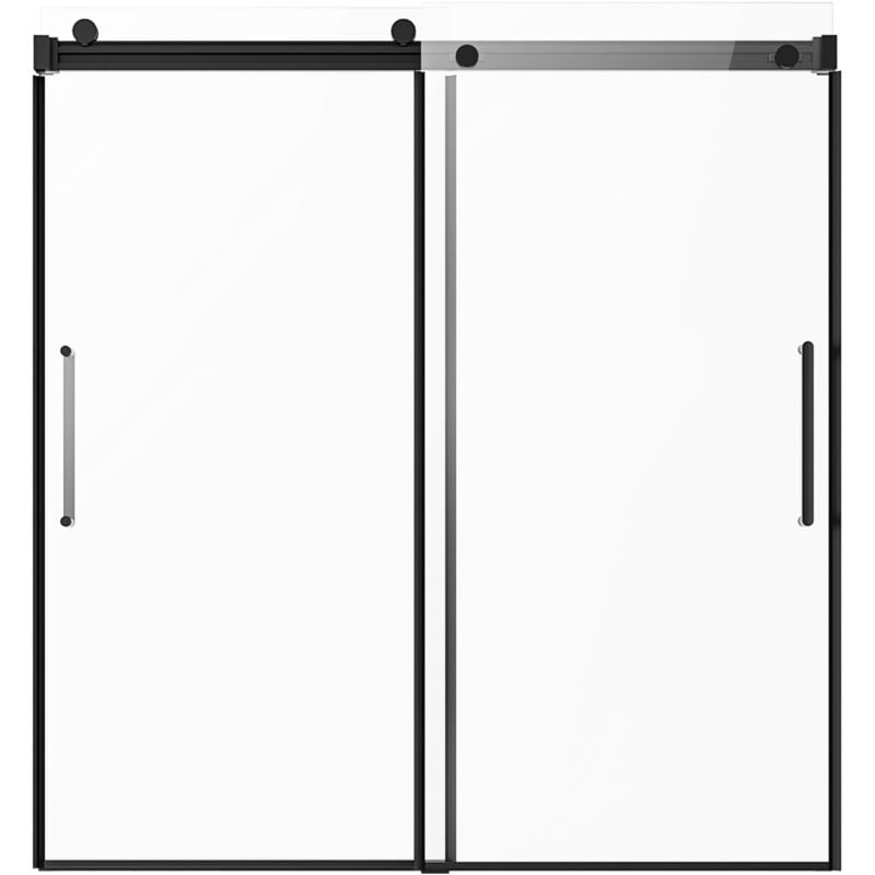 Rahmenlose Schiebetür für Badewanne, 56-60 Zoll b x 60 Zoll h, doppelte Schiebetür für Badewanne, klares gehärtetes Glas, Edelstahlgriff, schwarz
