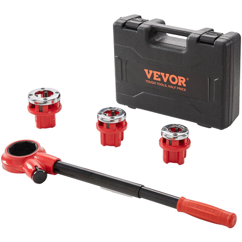 VEVOR Gewindeschneidkluppe Set, 1/2 Zoll NPT, 3/4 Zoll NPT, 1 Zoll NPT, Gewindeschneider, Rohrschneider Set mit 3 NPT-Matrizen, Aufbewahrungskoffer