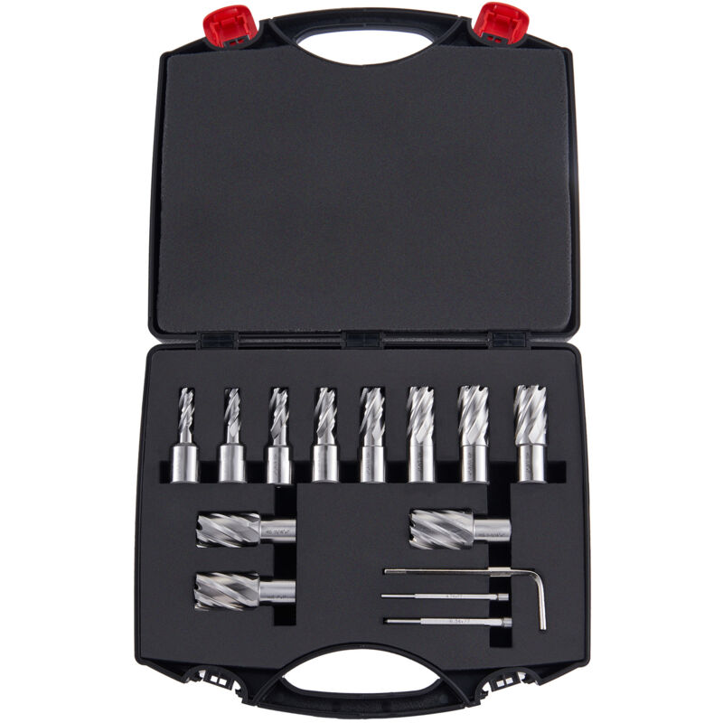 Ringschneider-Set, 13-teiliges Weldon-Schaft-Magnetbohrer-Set, 1 Zoll Schnitttiefe, Durchmesser von 7/16 Zoll bis 1-1/16 Zoll, M2AL hss, inkl. 2
