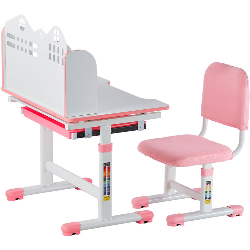 Mophorn - Schreibtisch- und Stuhlset für Kinder, höhenverstellbarer Schreibtisch mit Bücherregal und Schublade, Kinder-Arbeitstisch für Schlafzimmer