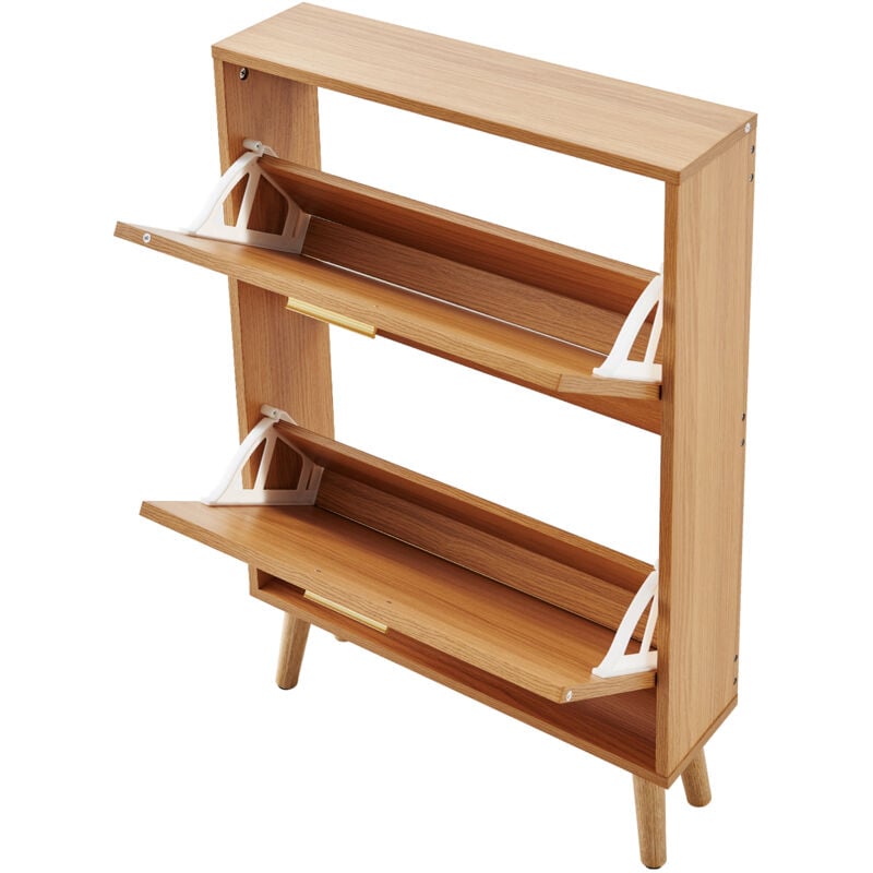 Mophorn - Schuhschrank mit 2 Klappschubladen, freistehender Schuhschrank mit Rattantüren für High Heels, Stiefel und Hausschuhe, perfekt für