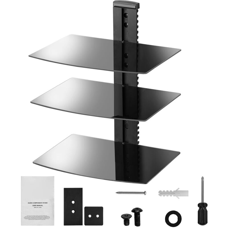Mophorn - Schwebende Glasregale mit 3 Ebenen, TV-Wandhalterung mit Ablage, trägt bis zu 8,7 kg, Entertainment-Center für DVD-Player, PS4, Kabelboxen,