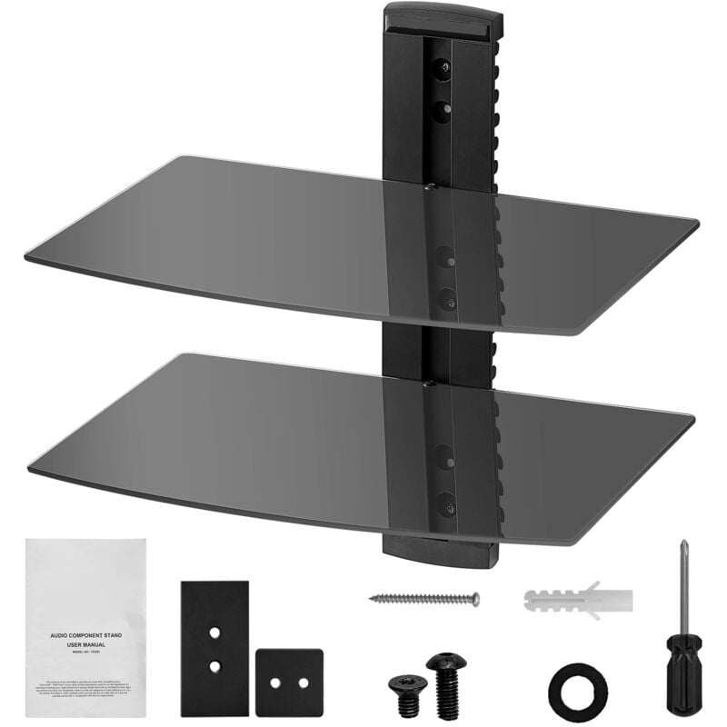 Mophorn Schweberegale aus Glas mit 2 Ebenen, belastbar bis 8,2 kg, Wandhalterung für Fernseher, Entertainment-Center für DVD, PS4, Kabelboxen,