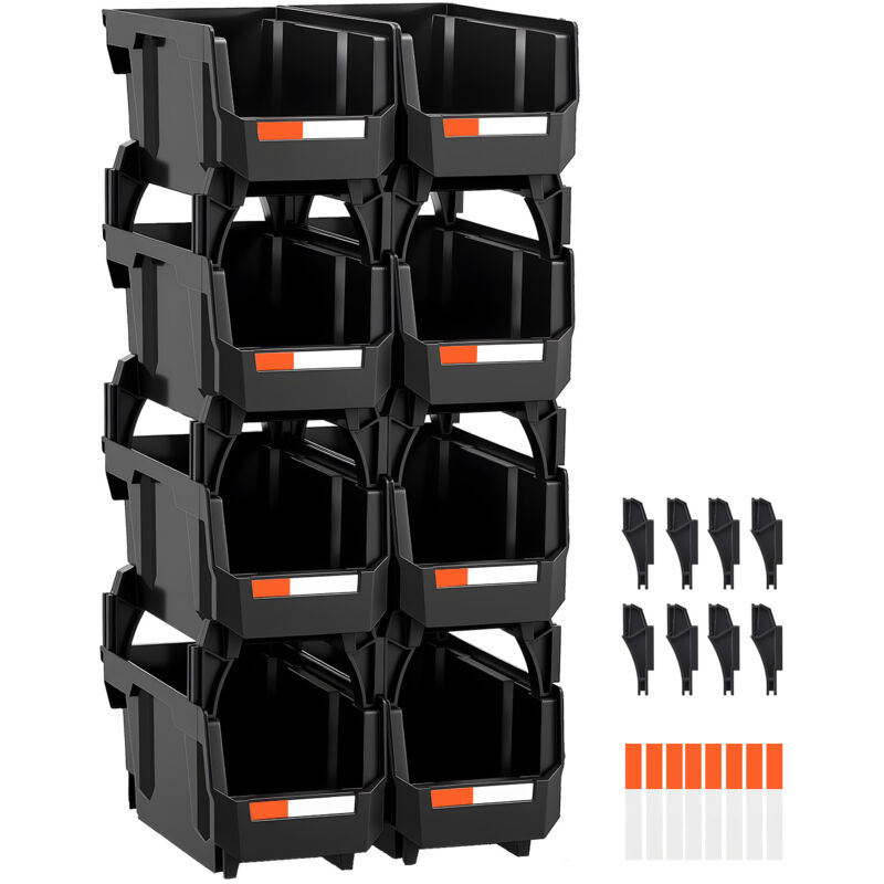 Mophorn Stapelboxen 276x140x130 mm (8er-Pack), Sichtlagerboxen zur Organisation und Aufbewahrung von Kleinteilen, Bürobedarf und Zubehör, Schwarz