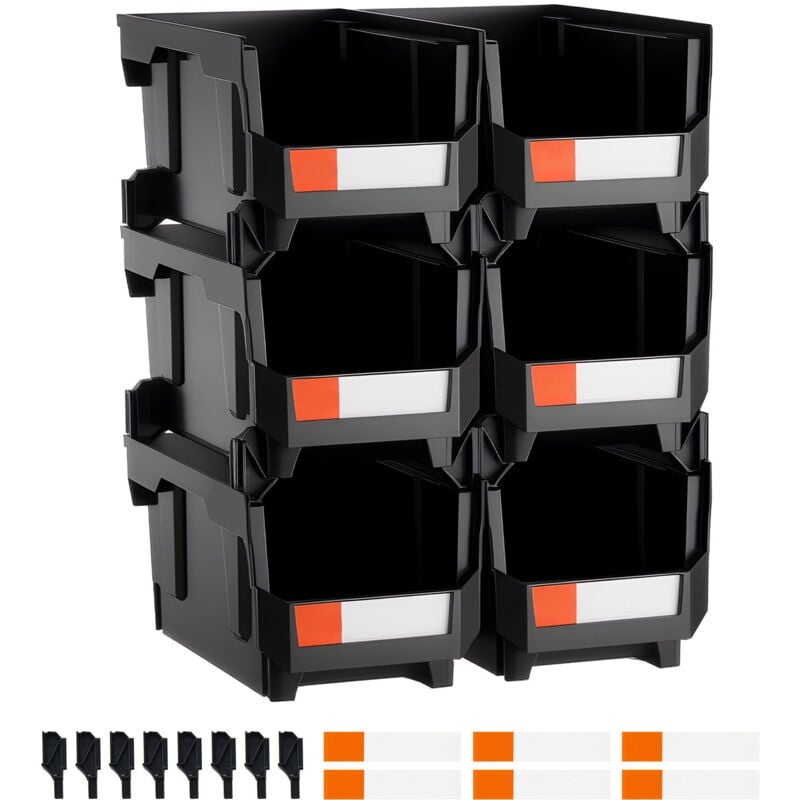 Mophorn Stapelboxen 377 x 215 x 180 mm (6er-Pack), Lager- und Sichtboxen zur Organisation und Aufbewahrung von Kleinteilen, Bürobedarf und Zubehör,