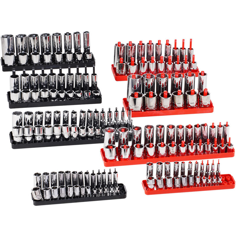 Mophorn Steckschlüssel-Organizer-Set, 8-teilige High-Rod-Steckschlüsselhalter, 1/4 Zoll, 3/8 Zoll und 1/2 Zoll metrische SAE-Steckschlüsselablagen