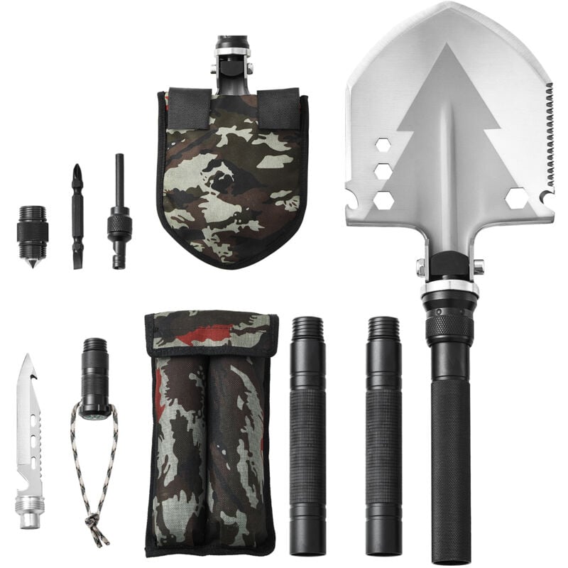 Survival-Schaufel, 11-in-1-Klapp-Multitool für Camping und Outdoor-Abenteuer - Mophorn